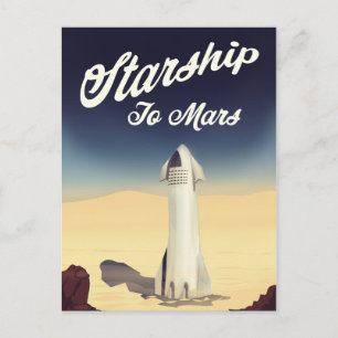 Starship to Mars -stijl ruimtevaart. Briefkaart