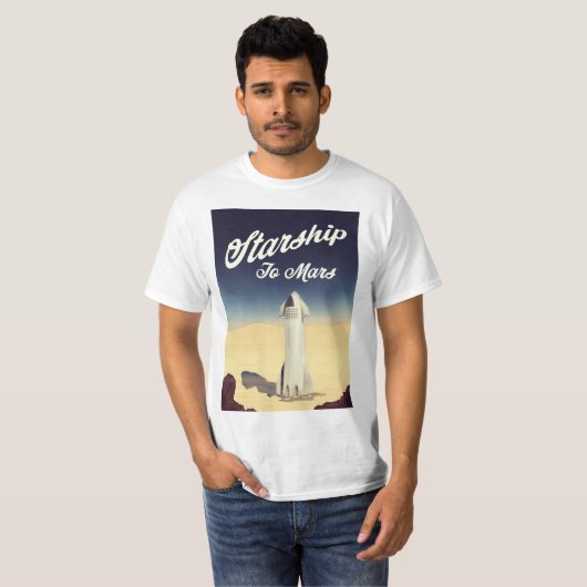 Starship to Mars -stijl ruimtevaart. T-shirt (Voorkant volledig)
