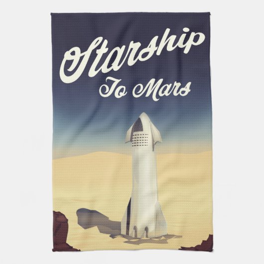Starship to Mars -stijl ruimtevaart. Theedoek (Verticaal)