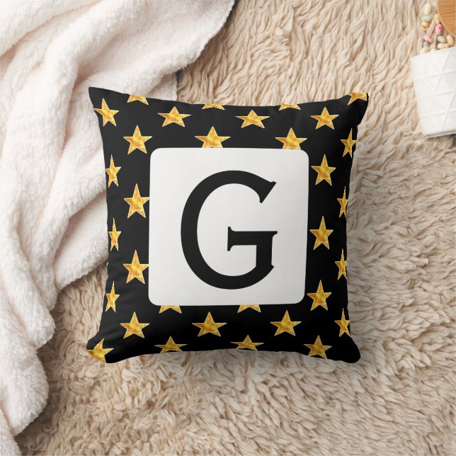 Start elke Monogram Initiaal Geel Zwart Minimalist Kussen (Deken)