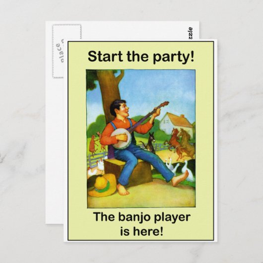Start het feest! De banjo speler is hier! Briefkaart (Voorkant / Achterkant)