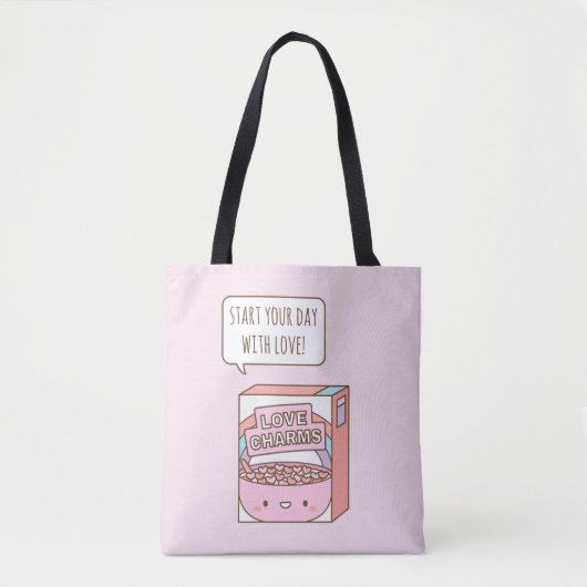 Start je dag met Love Breakfast Cereal Roze Tote Bag (Voorkant)