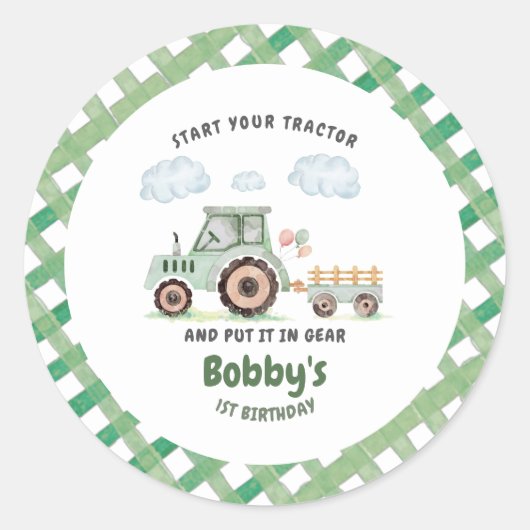 Start je Tractor 1e Verjaardag Ronde Sticker (Voorkant)