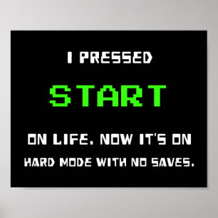 START Knop Retro 8 Bit Pixel Art Gamer Gaming Poster