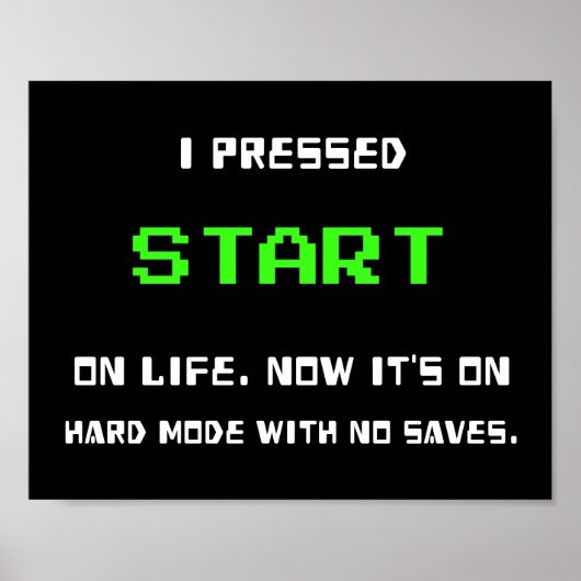 START Knop Retro 8 Bit Pixel Art Gamer Gaming Poster (Voorkant)