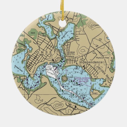 Start MA Nautical Chart Keramisch Ornament (Achterkant)
