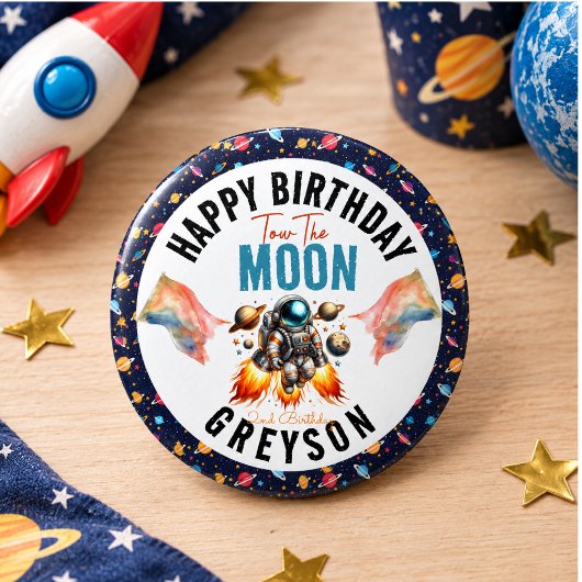 start naar de maan 2e verjaardag ruimte ronde button 3,2 cm