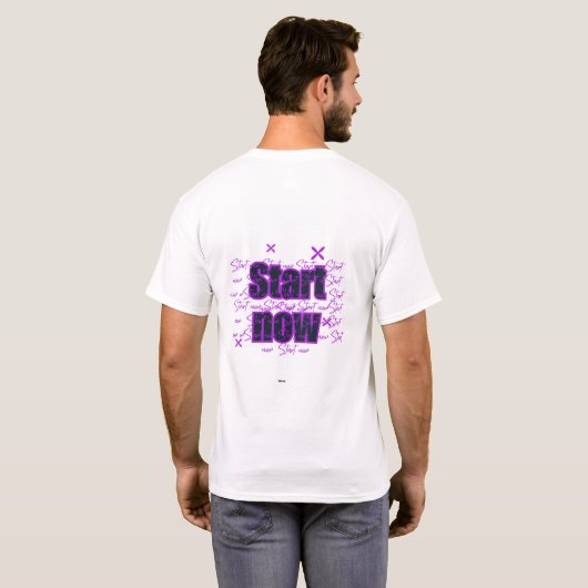 Start Nu – Paarse Motiverende Vormgeving T-shirt (Achterkant volledig)