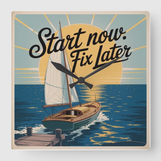 Start Nu. Repareer Later Vierkante Klok (Voorkant)