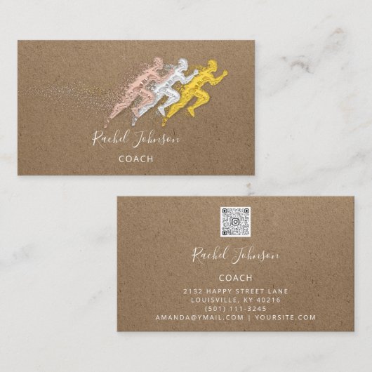 Start Sport Coach Athlete Logo Instructor QR Kraft Visitekaartje (Voorkant / Achterkant)