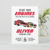 Start uw motor met racewagens op zaterdag kaart (Staand voorkant)