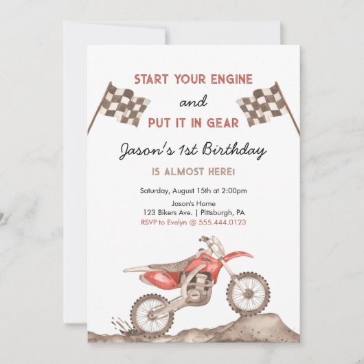 Start uw motor vuil fiets motorcross jongen verjaa kaart (Voorkant)