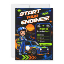 Start uw motoren! Aanpasbare raceautoverjaardagsfe