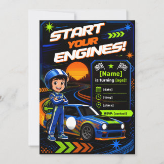 Start uw motoren! Aanpasbare raceautoverjaardagsfe Kaart