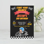 Start uw motoren kinderen verjaardagsfeestje kaart (Staand voorkant)