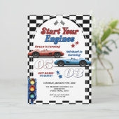 Start uw motoren Retro Race Auto Dubbele Verjaarda Kaart (Staand voorkant)