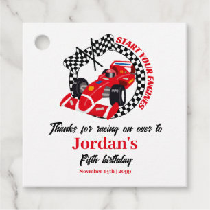 Start uw motoren rode race auto elke leeftijd dank bedankjes labels