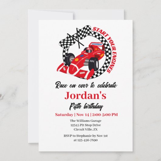 Start uw motoren rode race auto elke leeftijd verj kaart (Voorkant)