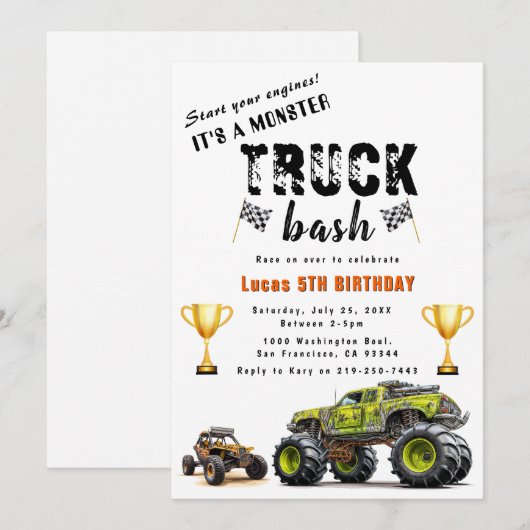 Start uw motoren Trucks verjaardagsfeestje uitnodi Kaart (Voorkant / Achterkant)