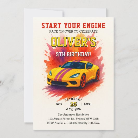 Start uw motoren Waterverf Super Car Verjaardag Kaart (Voorkant)