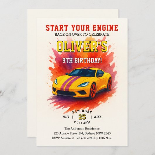 Start uw motoren Waterverf Super Car Verjaardag Kaart (Voorkant / Achterkant)