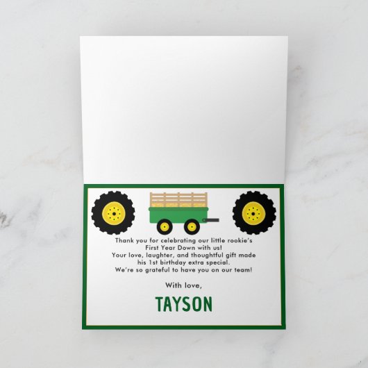 Start uw tractor 1e verjaardag Boerderij Party Sta Bedankkaart (Binnen)