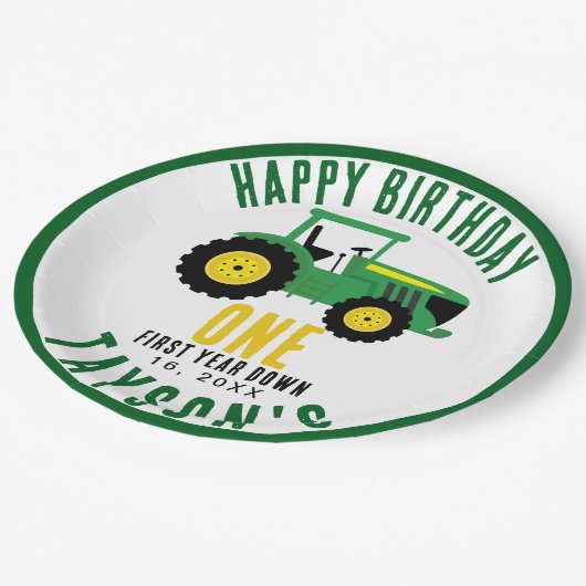 Start uw tractor 1e verjaardag | Boerderij Thema Papieren Bordje (Gekanteld)