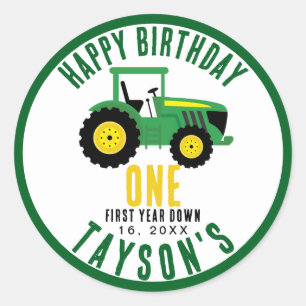 Start uw tractor 1e verjaardag   Boerderij Thema Ronde Sticker