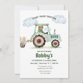 Start uw tractor 1e verjaardag foto uitnodiging