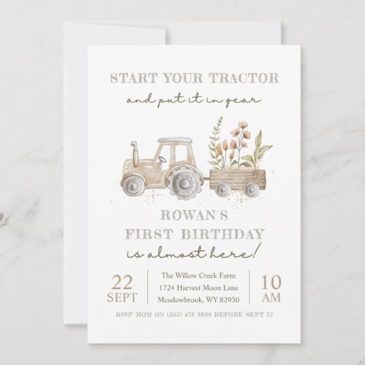 Start uw tractor boerderij verjaardagsfeestje kaart (Voorkant)