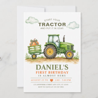 Start Uw Tractor Groen Pumpkin Farm Verjaardag  Kaart