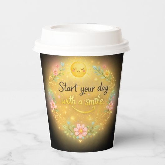 Start Your Day With a Smile Coffee Cup Papieren Bekers (Voorkant)