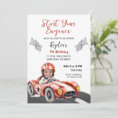 Start Your Engine Birthday Photo Invitation Kaart (Staand voorkant)
