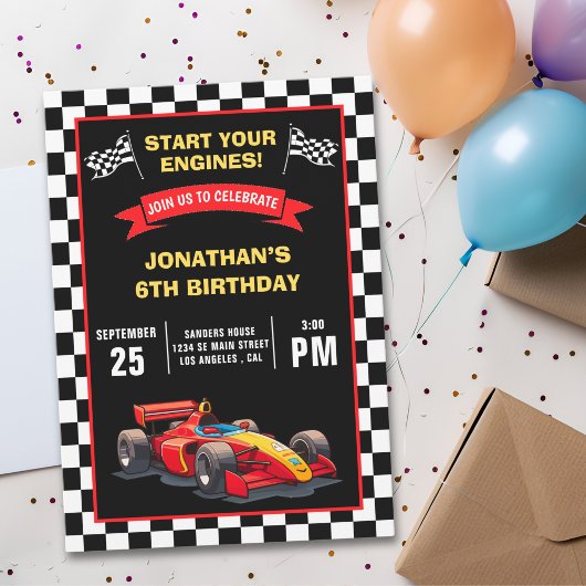 Start Your Engines! Fun Racing Driver Birthday Boy Kaart