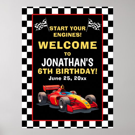 Start Your Engines! Fun Racing Driver Birthday Boy Poster (Voorkant)