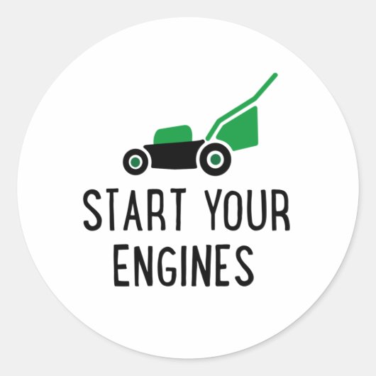 Start your Engines Lawn Mower Ronde Sticker (Voorkant)