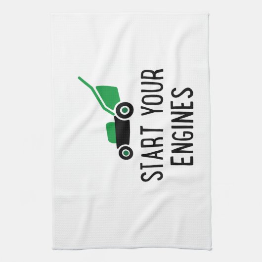 Start your Engines Lawn Mower Theedoek (Verticaal)