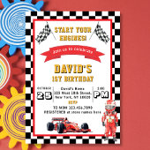 Start Your Engines Race Car 1st Birthday Party Kaart
