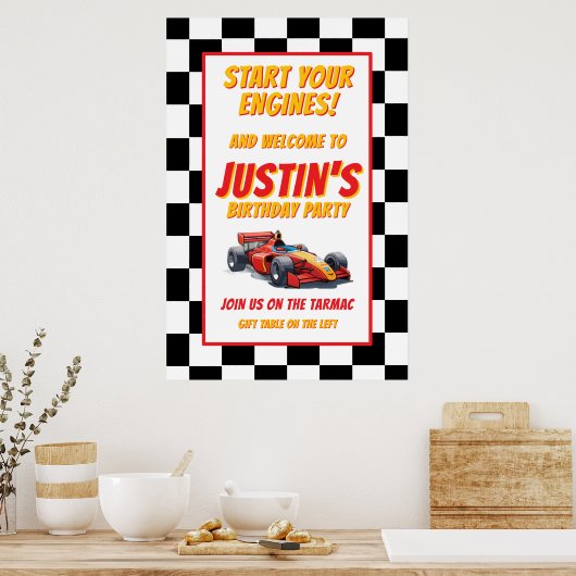Start Your Engines Race Car Birthday Poster (Keuken)
