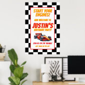 Start Your Engines Race Car Birthday Poster (Thuiskantoor)