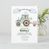 Start Your Tractor 1st Birthday Invitation Kaart (Staand voorkant)