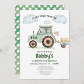 Start Your Tractor 1st Birthday Invitation Kaart (Voorkant / Achterkant)