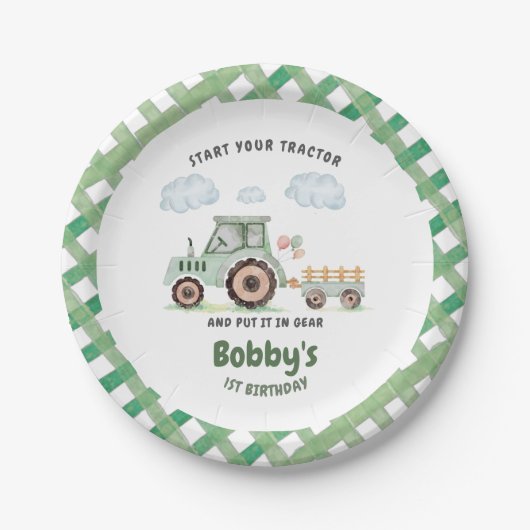 Start Your Tractor 1st Birthday Papieren Bordje (Voorkant)