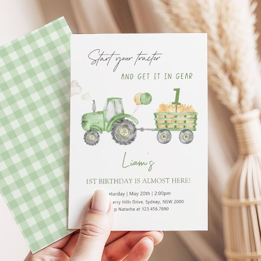 Start Your Tractor 1st Birthday Party Kaart
