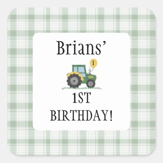 Start Your Tractor Children Birthd Square Sticker (Voorkant)