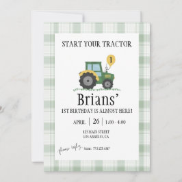 Start Your Tractor Children's Birthday Invitation Kaart