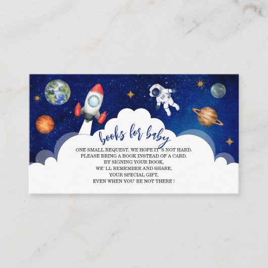 Startboeken voor baby shower voor de buitenruimtev informatiekaartje (Voorkant)