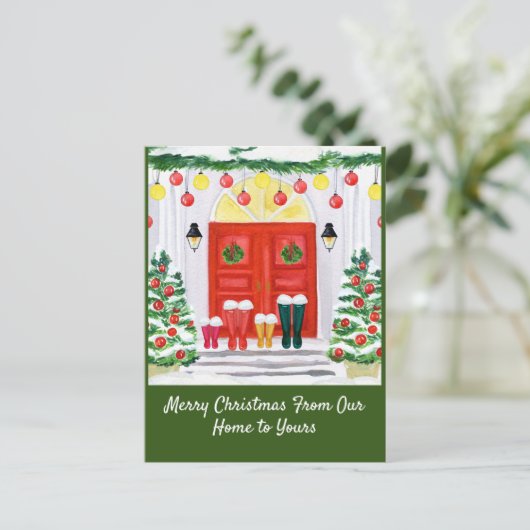 Startdeur van de familie feestdagenkaart (Staand voorkant)