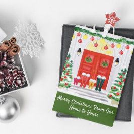 Startdeur van de familie feestdagenkaart