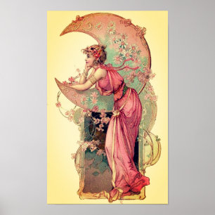 STARTEN / LADY VAN DE MON MET STROMEN Roze Geel Poster